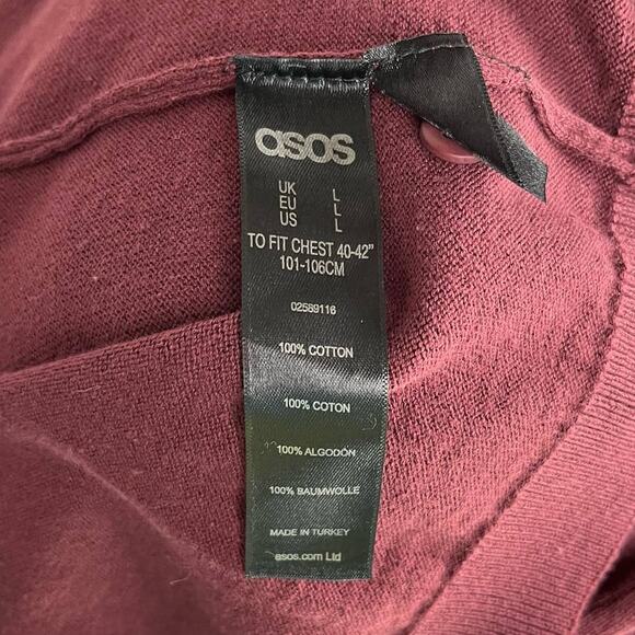 NWT ASOS | Burgundy Button Up Cotton V-Neck Cardigan| Men's Large - Picture 8 of 9
